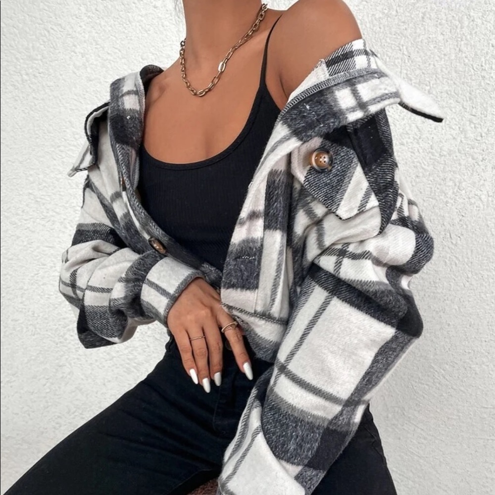 NWT Wool Black & White Plaid Shacket
